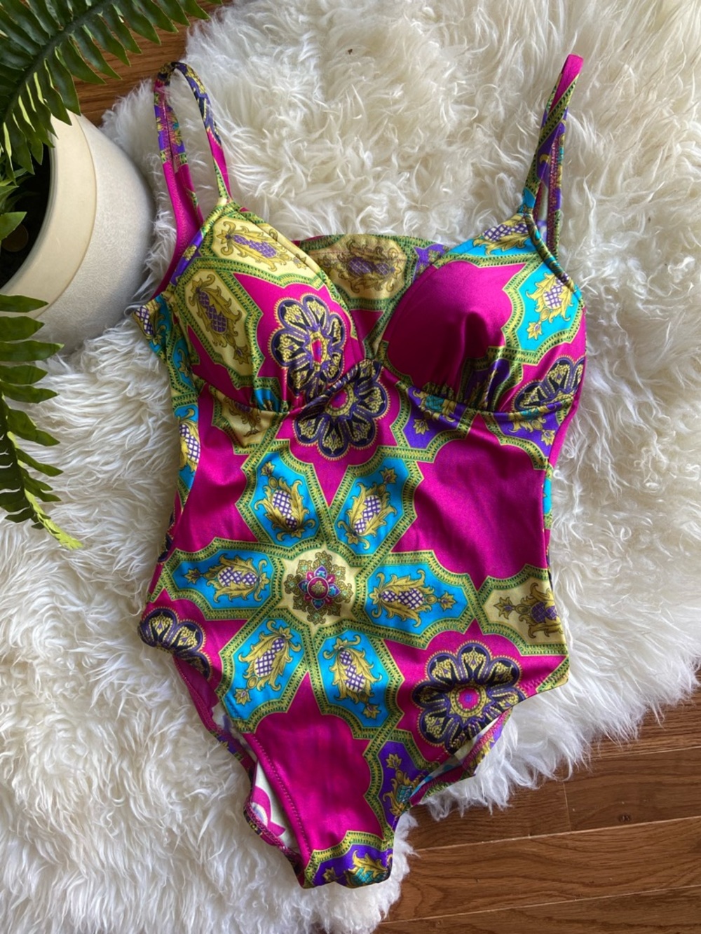 Aquasuit Vintage One Piece Swimsuit Bright Baroque Print Made in Italy size 44